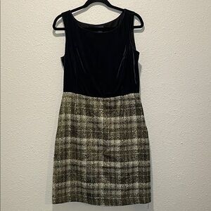 Lands' End Black/Navy and Gold Plaid Mini Dress